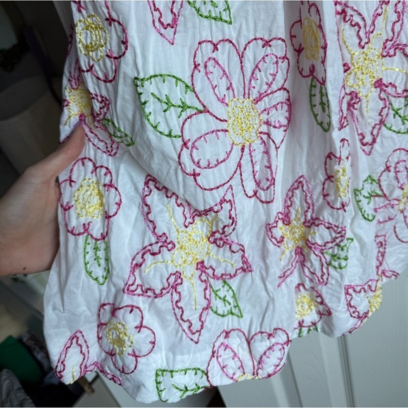 LILLY PULITZER Embroidered Mini Dress Floral Amber Fruit Lined Pink Preppy 2 - Picture 3 of 7